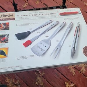 Parini Stainless Steel Grill Tool Set - Silver and Red